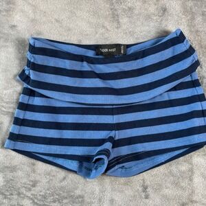 Tiger Mist Blue Striped Ribbed Knit Fold Over Waist Mini Shorts XS New